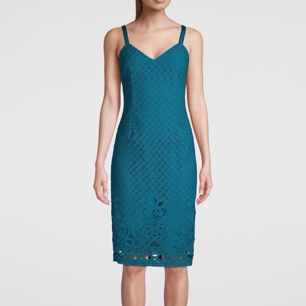 White House Black Market‎ Eyelet Sleeveless Sheath Dress in Petrol Blue Size 2
